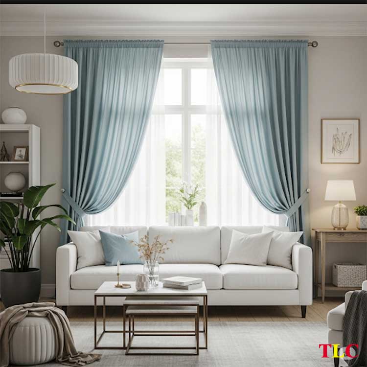 RÈM VẢI LỤA XANH DƯƠNG