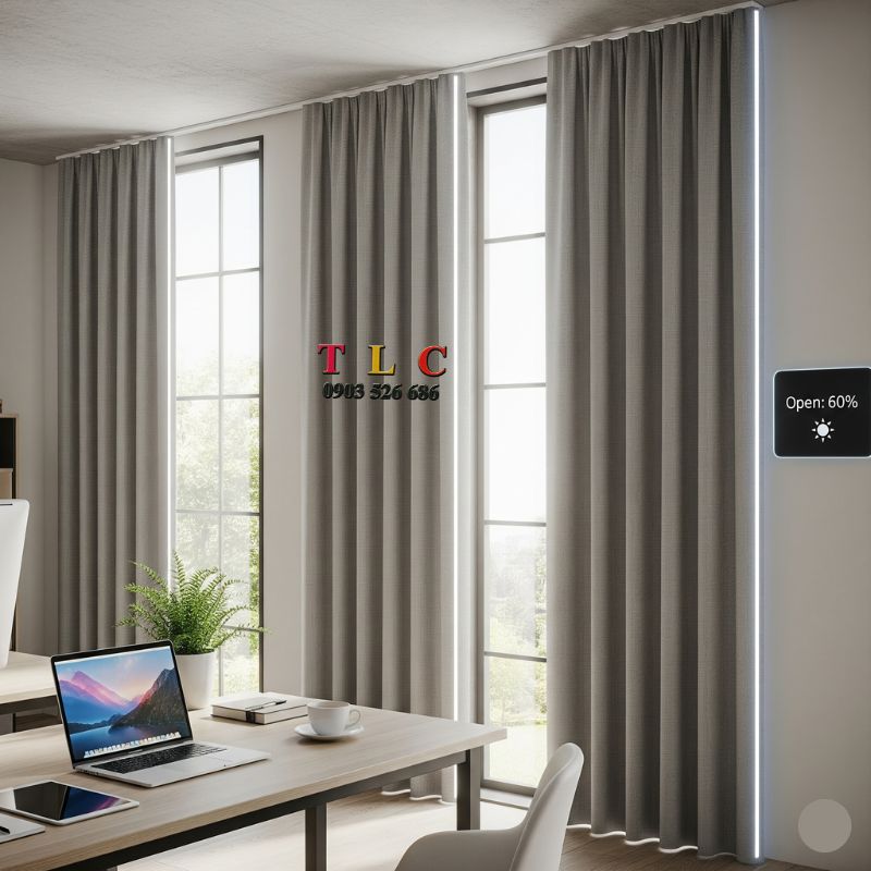 rèm cửa thông minh trong không gian làm việc hiện đại